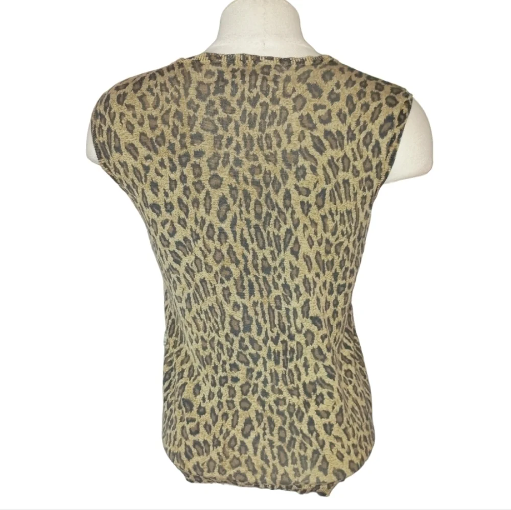 Lauren Ralph Lauren Womens Pullover Sweater Brown Leopard Sleeveless Pet…